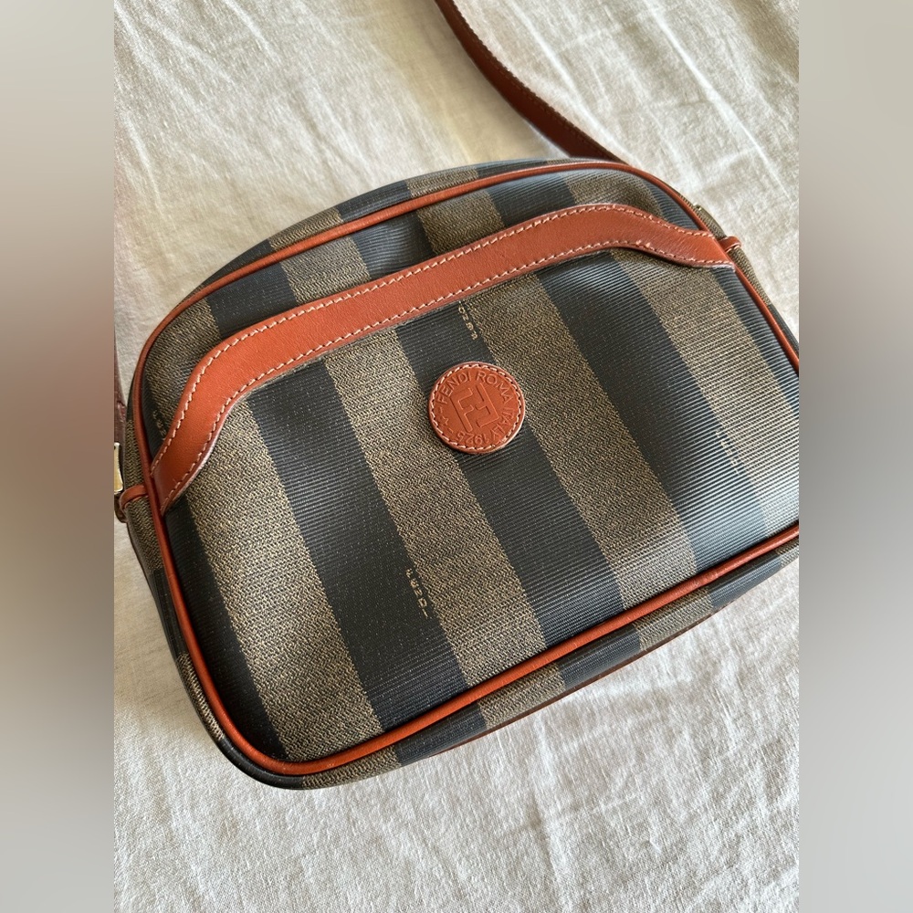 Authentic Vintage FENDI Crossbody/Shoulder Bag Pequin Brown Stripe Bag- 1980s.